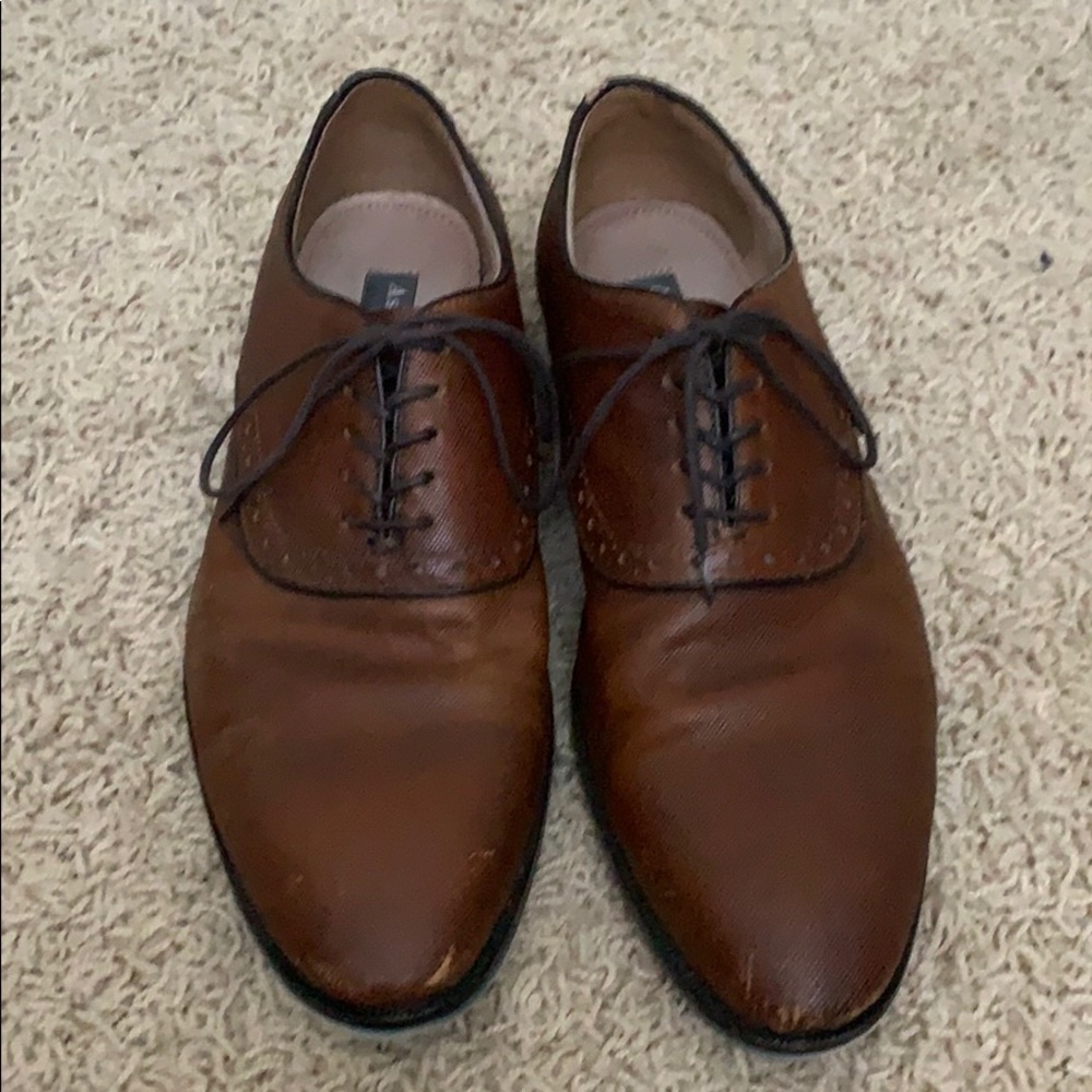 Aston Grey Crenshaw Leather Saddle Oxfords Cognac Brown Dress Shoes Men's 8.5